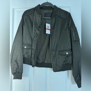 PAIGE Dark Green Silky Bomber Jacket